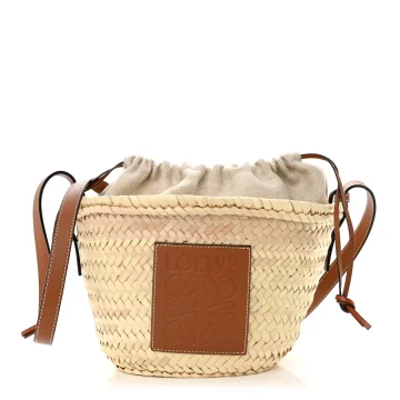 Loewe Leaf Palm Drawstring Bucket Bag Mini Natural/Tan Calfskin Leather