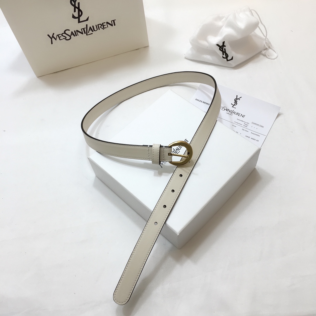 Saint Laurent Crecent Moon Belt In White/Black/Burgundy Smooth Calfskin With Silver/Gold Hardware 20mm - 图片 4