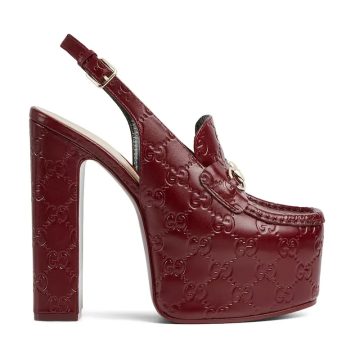 Gucci red thick soled rear lace up high heels