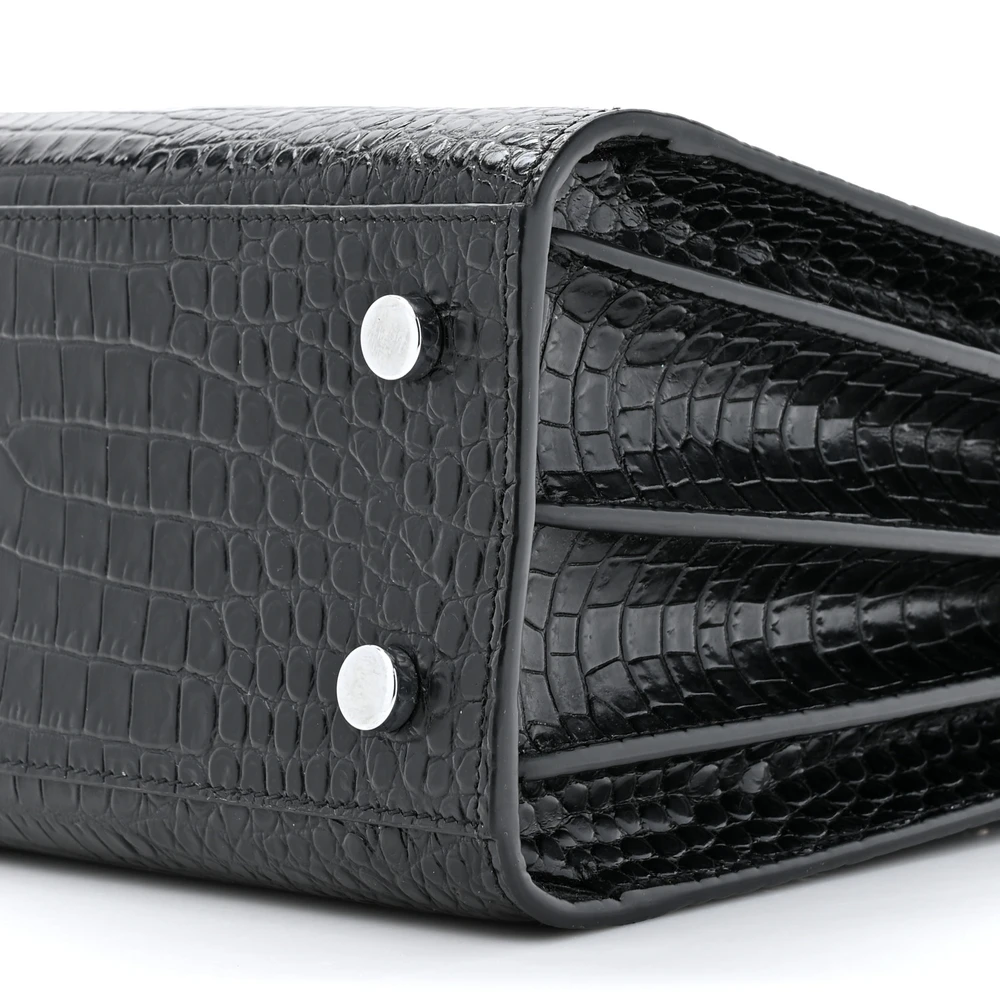 Saint Laurent Small Sac De Jour Black Embossed Calfskin & Crocodile Leather Silver Hardware - 图片 5