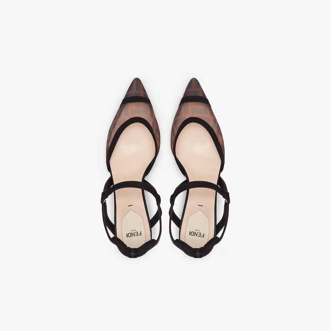 FENDI Brown FF patterned mesh medium high heels - 图片 3