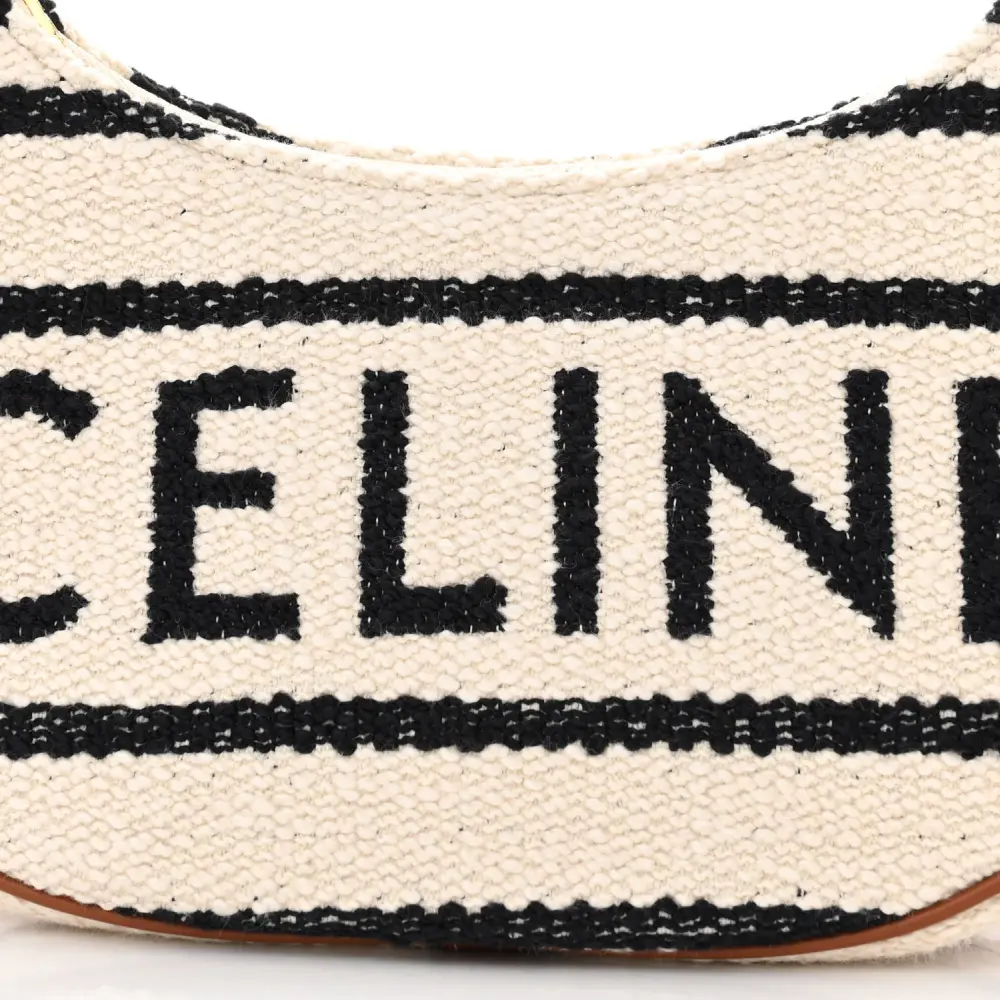 Celine Medium Ava Shoulder Bag White/Black Textile Gold Hardware - 图片 8