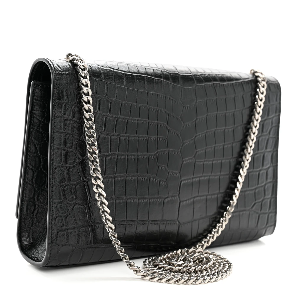 Saint Laurent Medium Kate Tassel Satchel Black Embossed Classic Monogram Calfskin & Crocodile Leather Silver Hardware - 图片 3