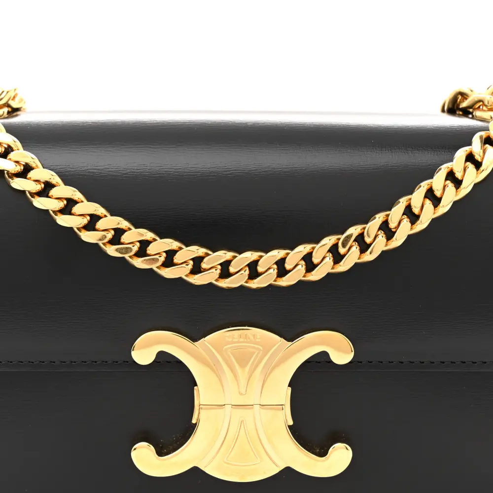 Celine Small Triomphe Chain Shoulder Bag Black Shiny Calfskin Leather Gold Hardware - 图片 9