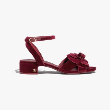 Chanel Wine red velvet sandals