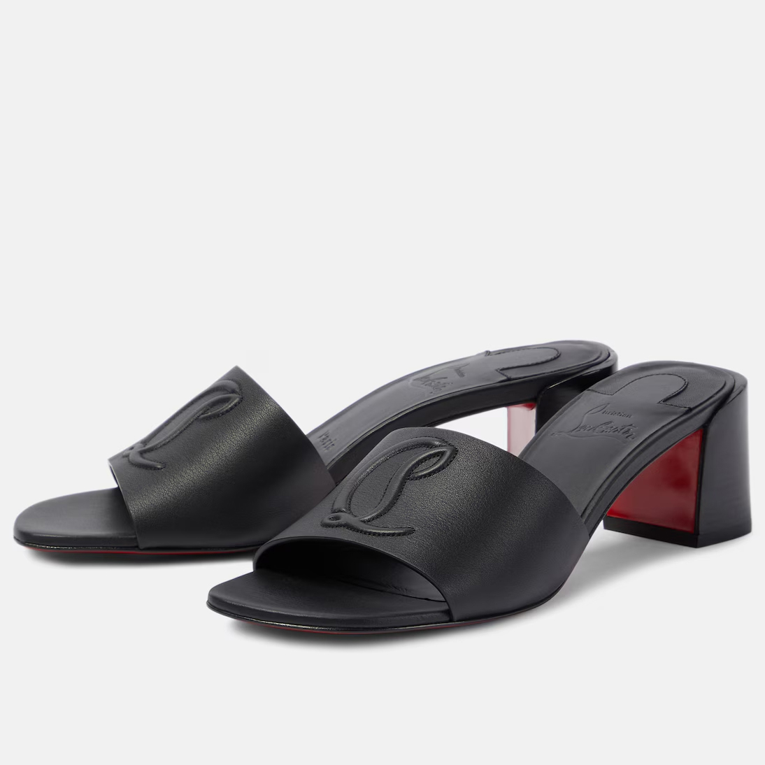 Christian Louboutin Black embossed leather Muller shoes high-heeled slippers - 图片 2