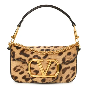 Valentino Garavani Small VLogo Locò Shoulder Bag Brown Multicolor Pony Hair Leopard Gold Hardware