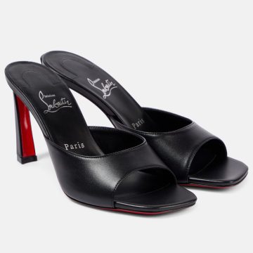 Christian Louboutin Black leather high-heeled sandal slippers