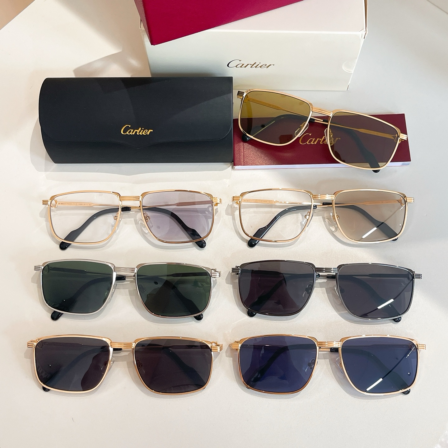 Cartier square frame glasses tawny/black/green/blue/grey/brown gold/indigo gold color Size 58口18-137 - 图片 8