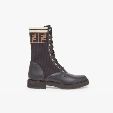 FENDI Stretchy fabric black leather motorcycle boots