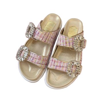 Roger Vivier Slidy Viv' Mules Sandals In Multicolor Woolen Fabric With Crystal Buckle