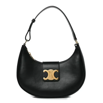 Celine Medium Strap Ava Triomphe Shoulder Bag Black Smooth Calfskin Leather Gold Hardware