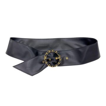 Chanel Women's Round Buckle Belt In Black Lambkin With Gold Hardware 50mm