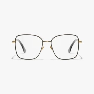 CHANEL square frame glasses black gold color size 57口16-145
