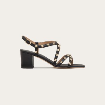 VALENTINO Black Calfskin sash sandals (heel height 6cm)