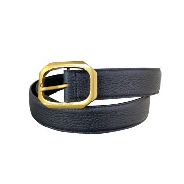 Saint Laurent Frame Buckle Thin Belt In Black Calfskin With Gold Hardware 30mm