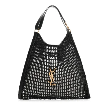 Saint Laurent Medium Oxalis Shoulder Bag Black Raffia & Calfskin Leather Gold Hardware