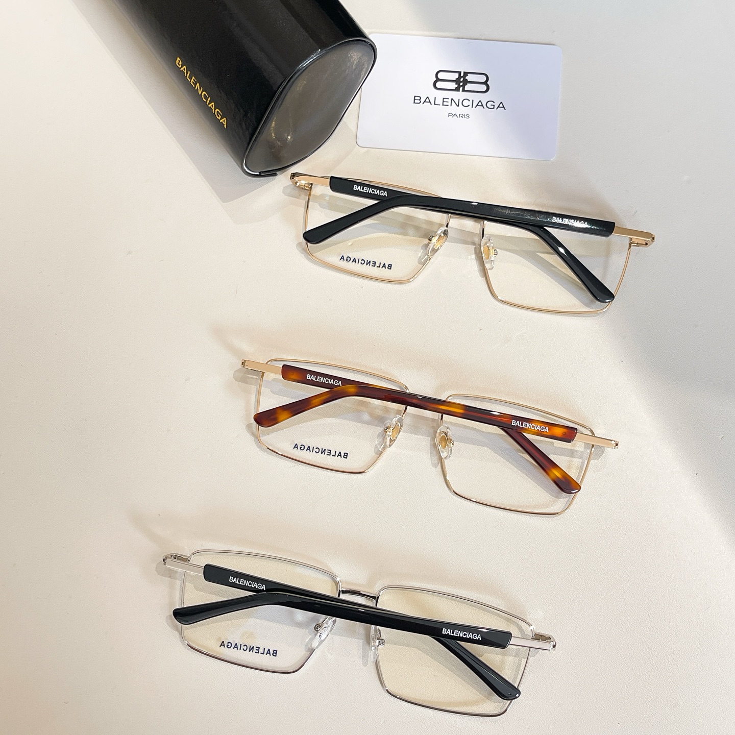 Balenciaga square frame glasses gold black/gold silver/gold leopard color transparent lens Size 59口16-145 - 图片 9