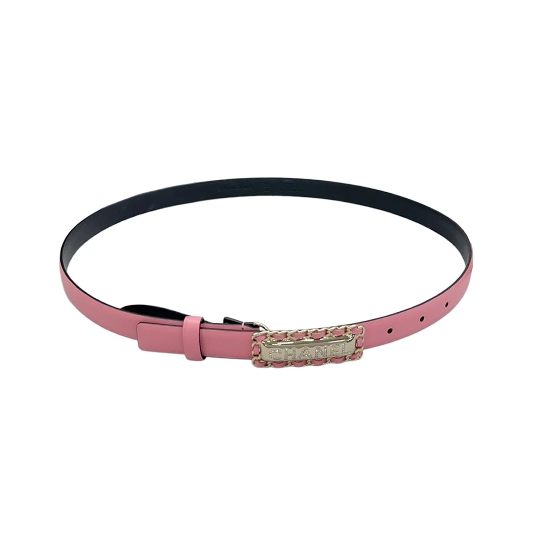 Chanel Women's Rectangled Buckle Thin Belt In Brown/Arrowroot/Champagne Gold/Pink/Pale Pink/Red/Black/White Calfskin With Gold/Silver Hardware 20mm - 图片 8