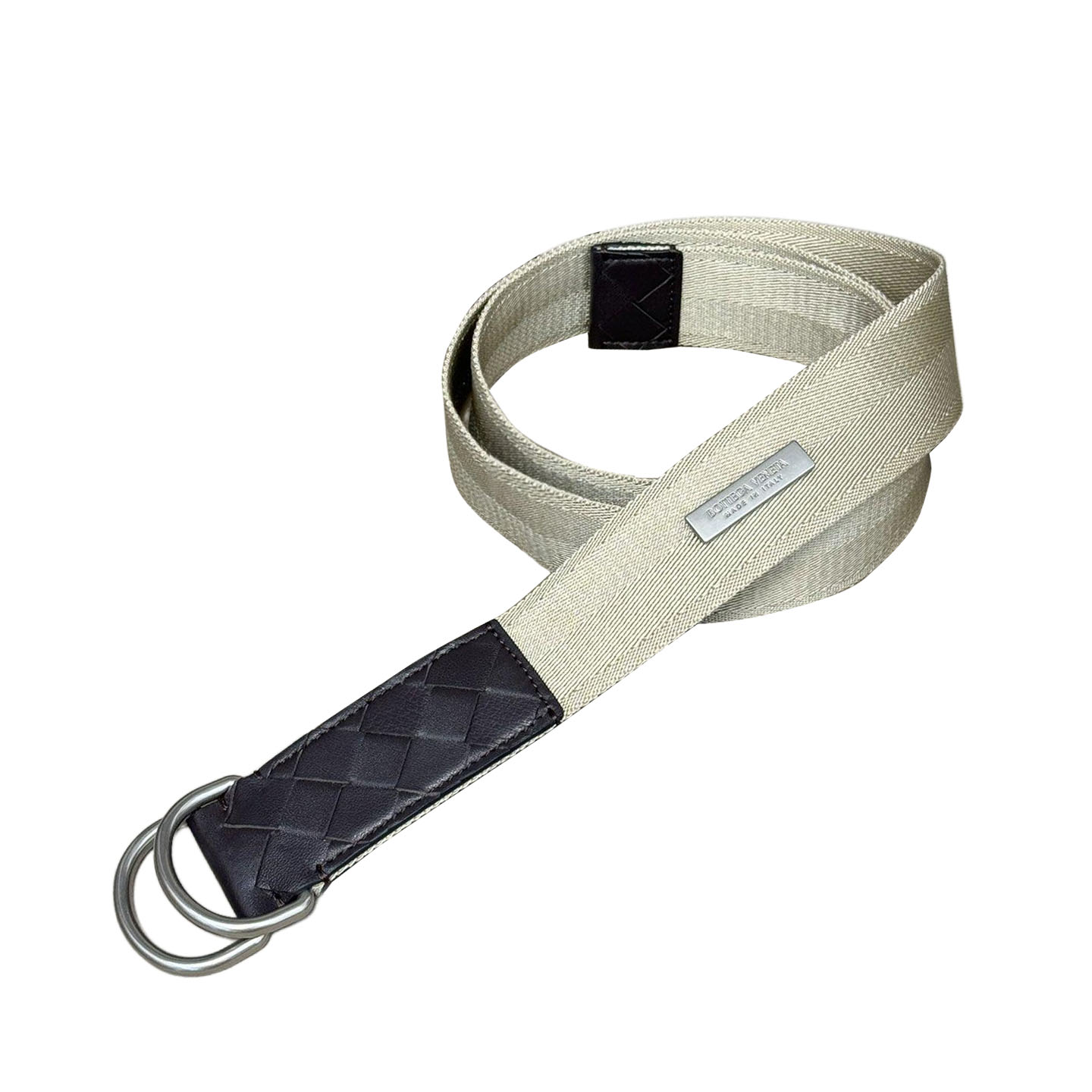 Bottega Veneta Men's Webbing Nastro Belt In Blue/Black Calfskin And Canvas With Silver Hardware 38mm - 图片 6