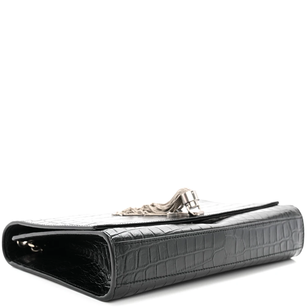 Saint Laurent Medium Kate Tassel Satchel Black Embossed Classic Monogram Calfskin & Crocodile Leather Silver Hardware - 图片 6