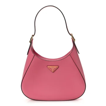 Prada Medium Shoulder Bag Black/Pink Box Calfskin Leather Gold Hardware