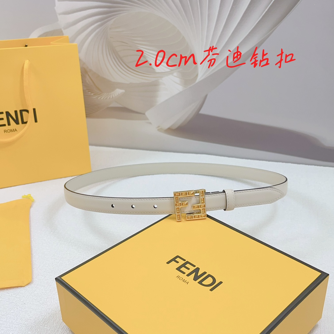 Fendi Women's FF Squared Buckle Belt In Black/Brown/Grey/Beige/White Calfskin With Gold Hardware 20mm - 图片 8