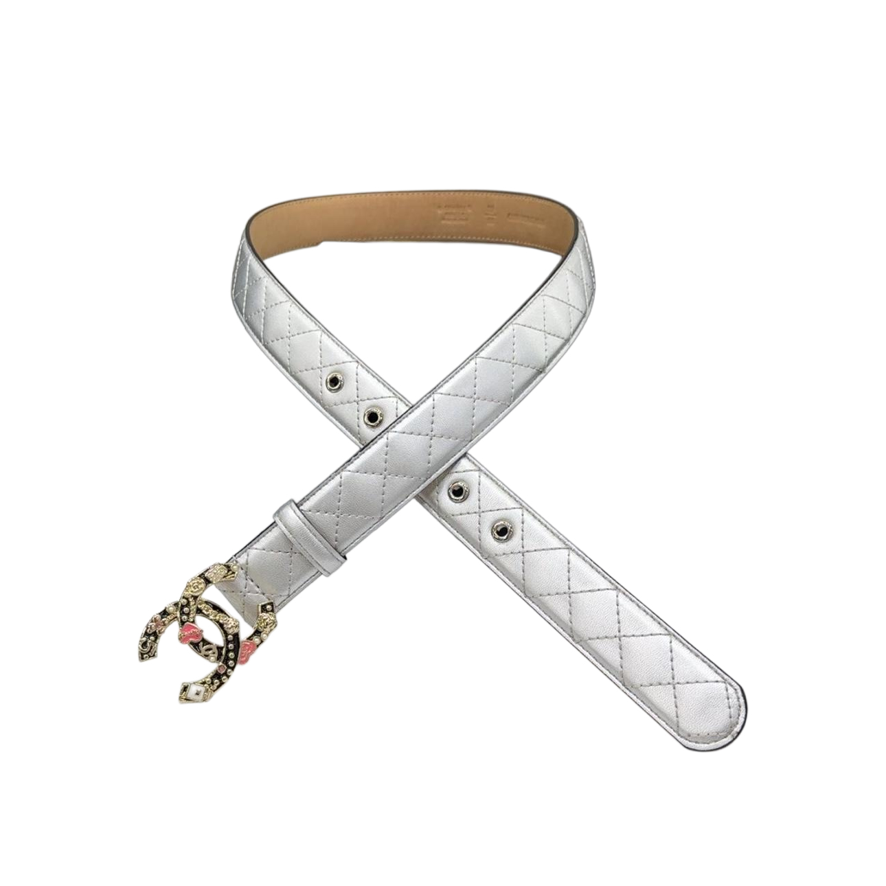 Chanel Women's Decorative CC Buckle Belt In Silver/Purple Diamond Stitching Calfskin With Gold/Silver Hardware 30mm - 图片 4