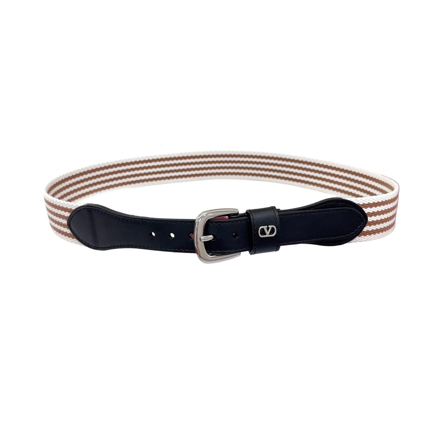 Valentino Square Buckle Belt In Black/Blue Calfskin And Brown/Blue Canvas With Gold/Silver Hardware 25mm - 图片 2