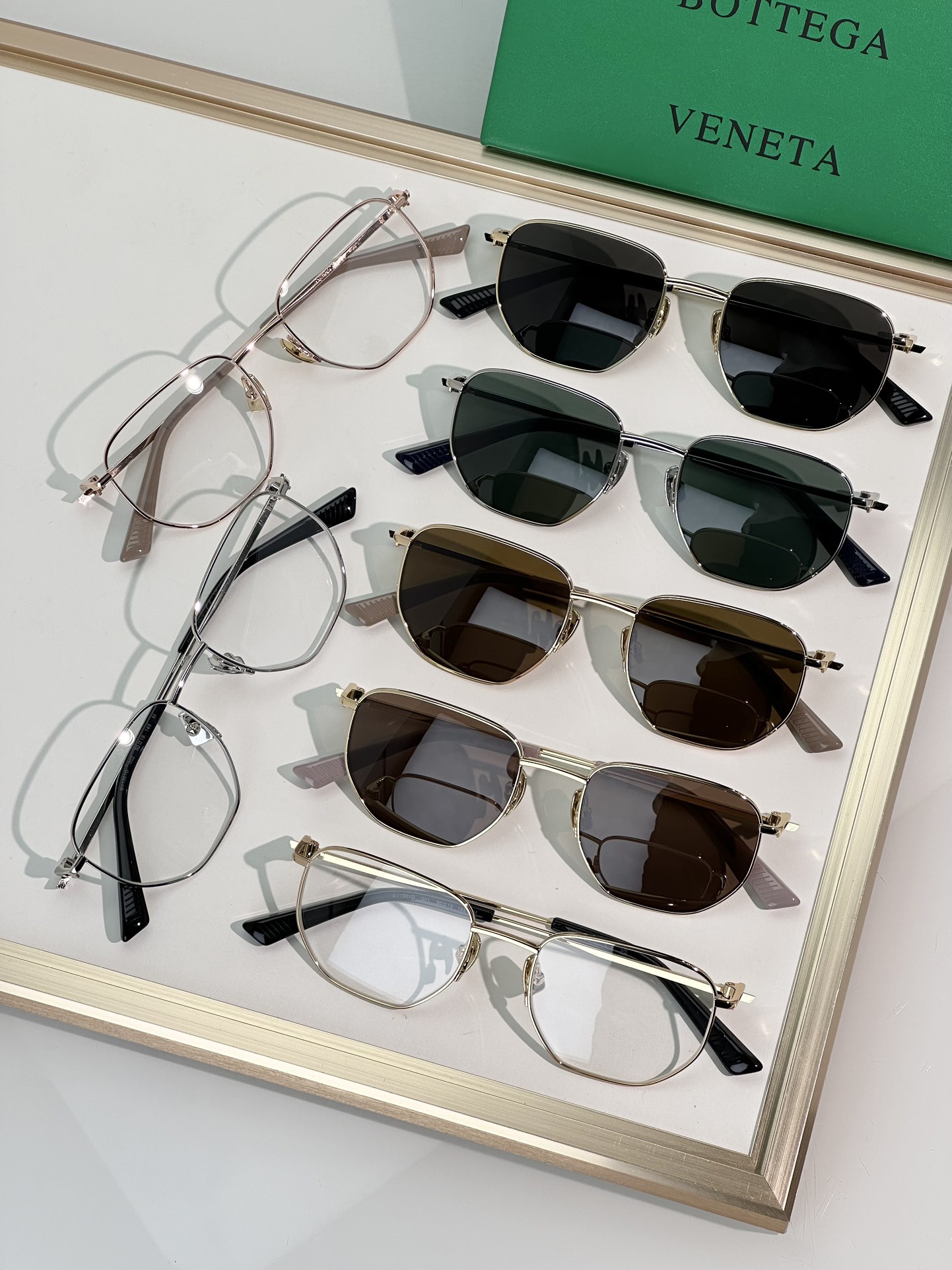 Bottega Veneta square frame glasses brown/black gold/green silver color Size 50-19-145 - 图片 7