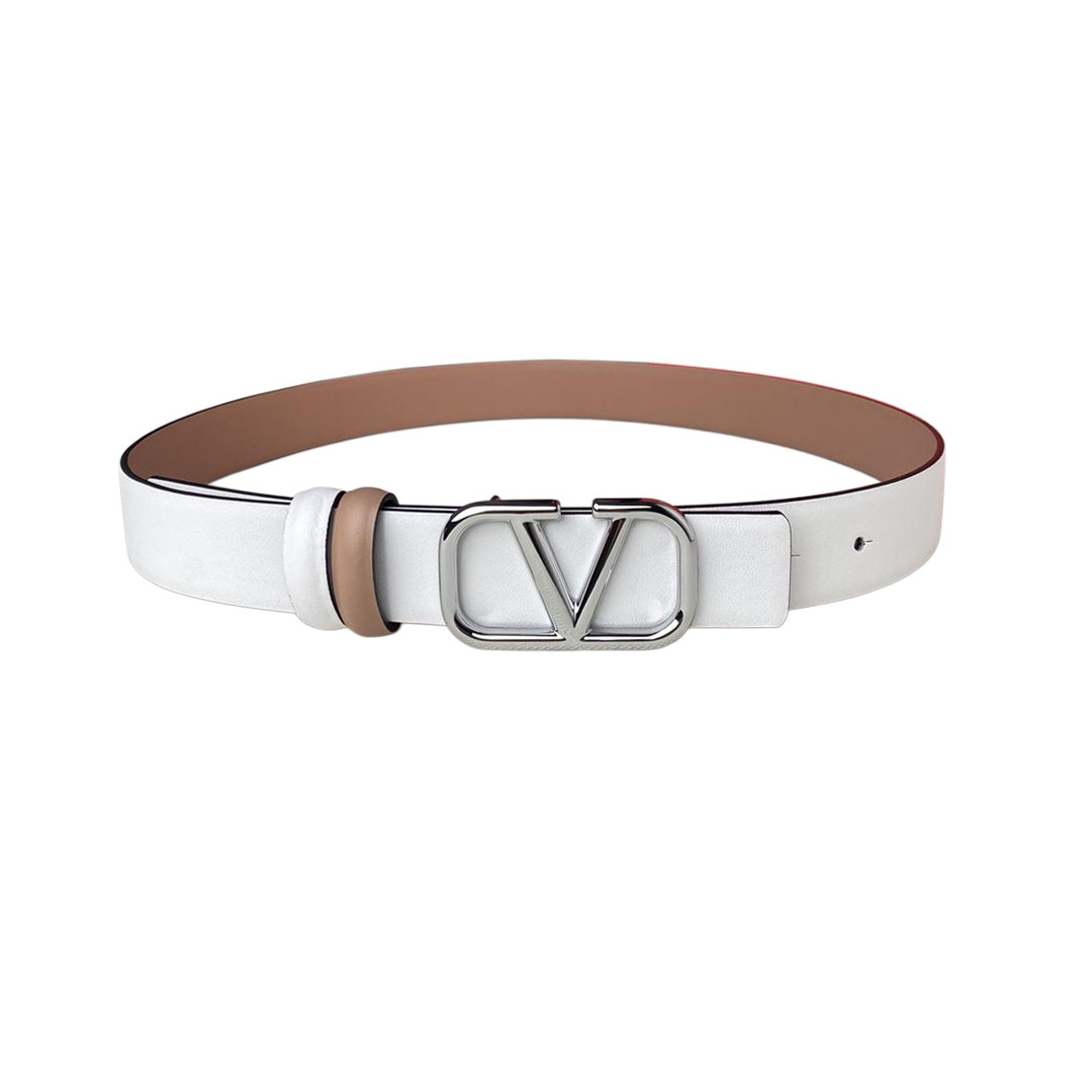 Valentino V Buckle Reversible Belt In Nude/Black/White Calfskin With Gold/Silver Hardware 30mm - 图片 3