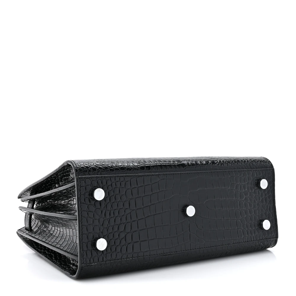 Saint Laurent Small Sac De Jour Black Embossed Calfskin & Crocodile Leather Silver Hardware - 图片 6
