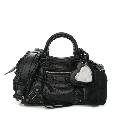 Balenciaga XS Neo Cagole Handbag Black Agneau Arena Leather Silver Hardware