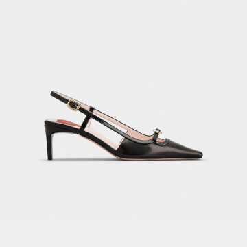 Roger Vivier Viv' Canard Slingback Pumps High Heels In Black Leather With Metal Buckle (Heel Height 5.5cm)