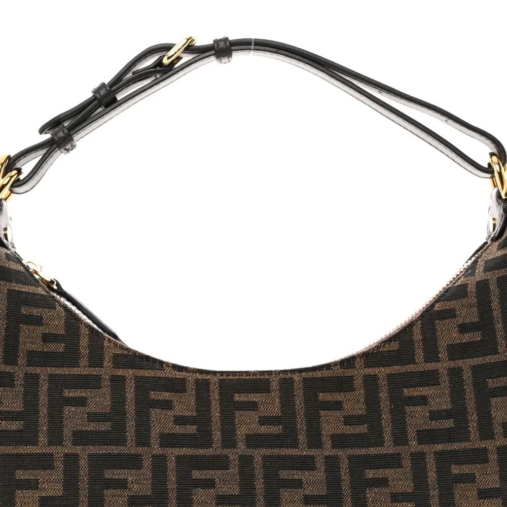 Fendi Small FF 1974 Fendigraphy Hobo Bag Tobacco/Moro/Ebano Jacquard Fabric & Grace Vitello Leather Gold Hardware - 图片 9