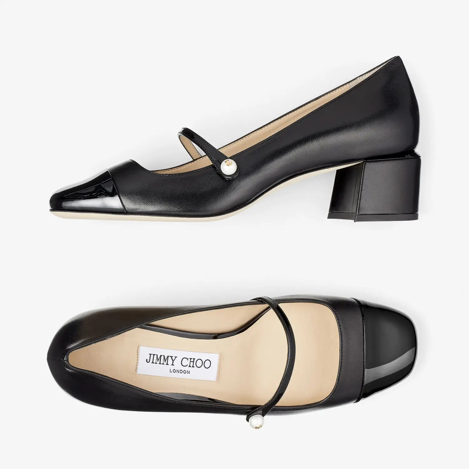 JIMMY CHOO Black leather and Patent paint leather heels Square head and thick heel shoes - 图片 4