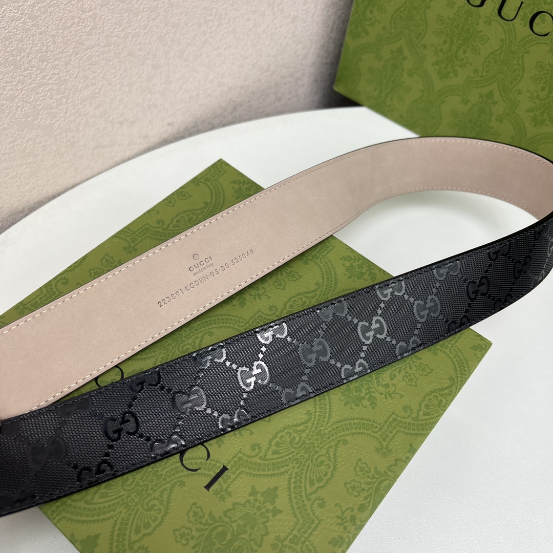 Gucci Men's Interlocking G Buckle Belt In Black GUCCI Marmont Canvas With Gold/Silver/Gun Black/Black Hardware 40mm - 图片 4