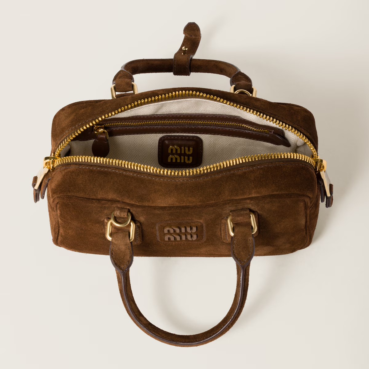 Miu Miu Arcadie Suede Leather Brown Top-Handle Bags - 图片 4