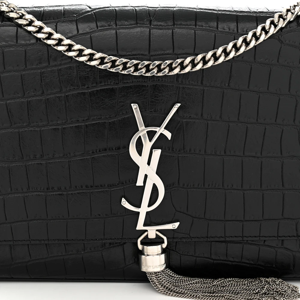 Saint Laurent Medium Kate Tassel Satchel Black Embossed Classic Monogram Calfskin & Crocodile Leather Silver Hardware - 图片 8