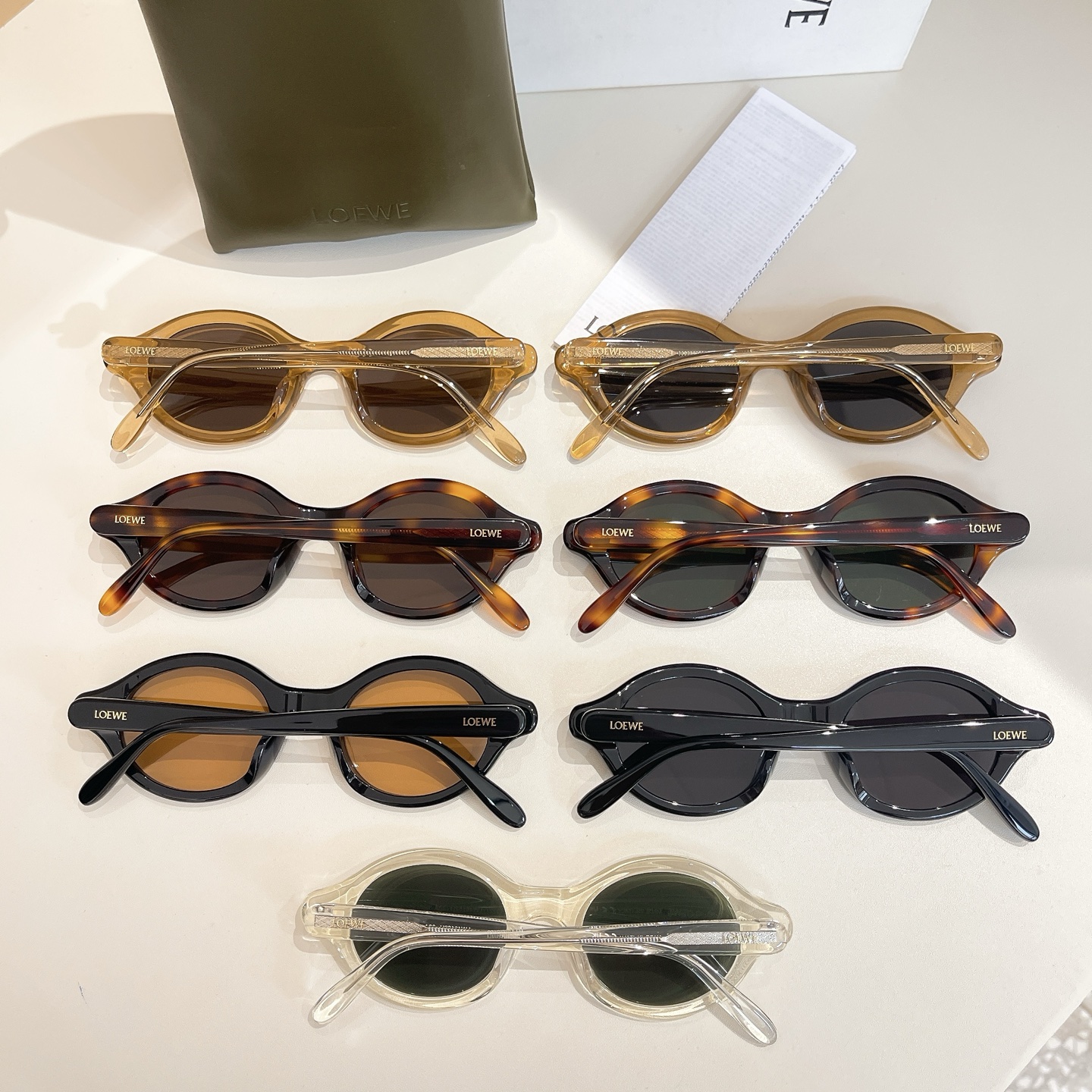 Loewe round frame glasses leopard brown/leopard green/tawny brown/tawny black/black orange color Size 48口21-145 - 图片 7