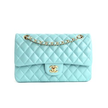 Chanel CF Litchi grain Tiffany blue silver buckle gold buckle 25cm Crossbody Bags