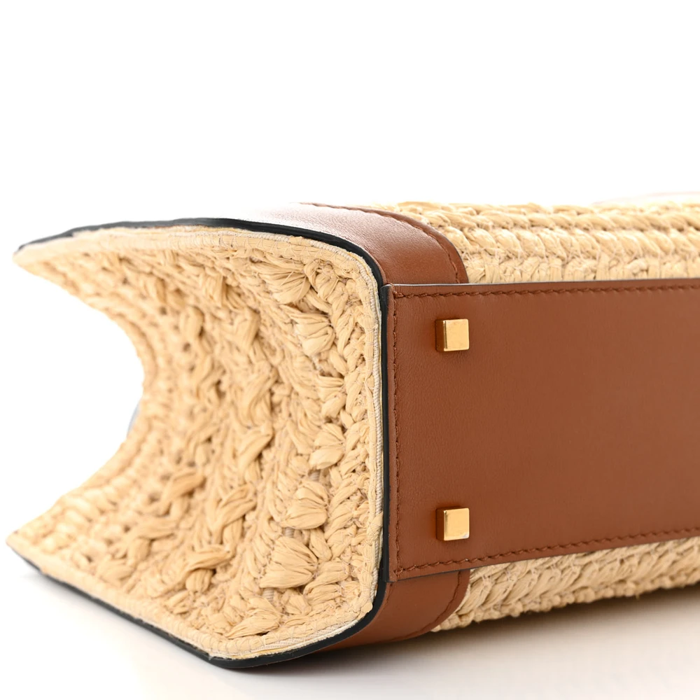 Valentino Garavani Small VLogo Signature Tote Natural/Saddle Brown Raffia & Calfskin Leather Gold Hardware - 图片 4
