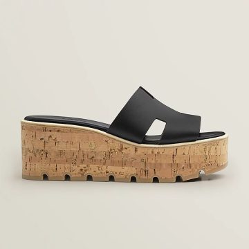 HERMES Eze Wedges and heels Slippers High-heeled slippers Black High Heels Sandal