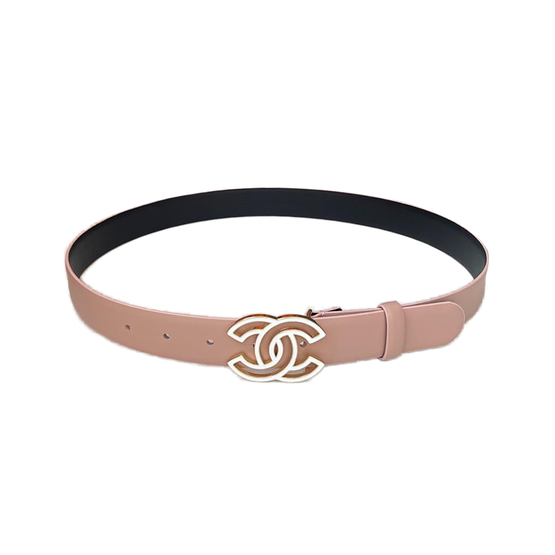 Chanel Women's CC Belt In White/Beige/Pink/Black Calfskin With Gold Hardware 30mm - 图片 5