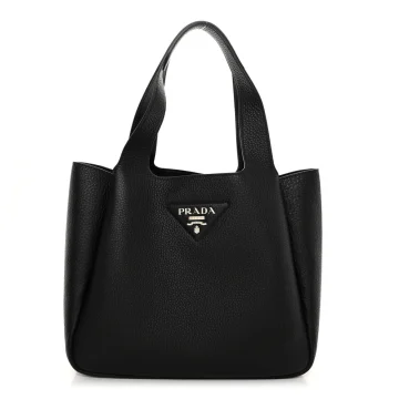 Prada Medium Dynamique Tote Black Vitello Daino Leather