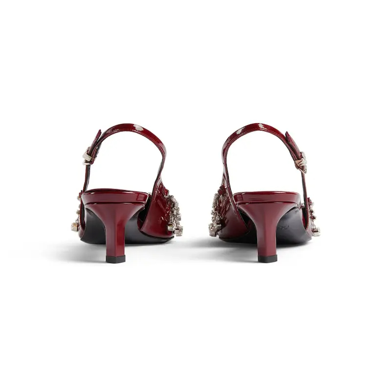 Gucci red pointed heels crystal high heels shoes Rear lace up high heels - 图片 4