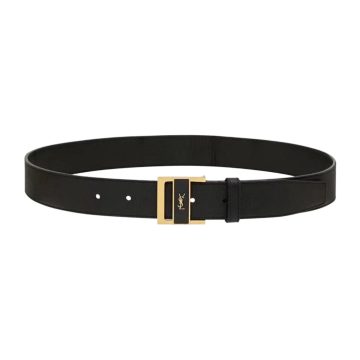 Saint Laurent GIO Belt In Black Box Calfskin With Gold/Silver Hardware 30mm