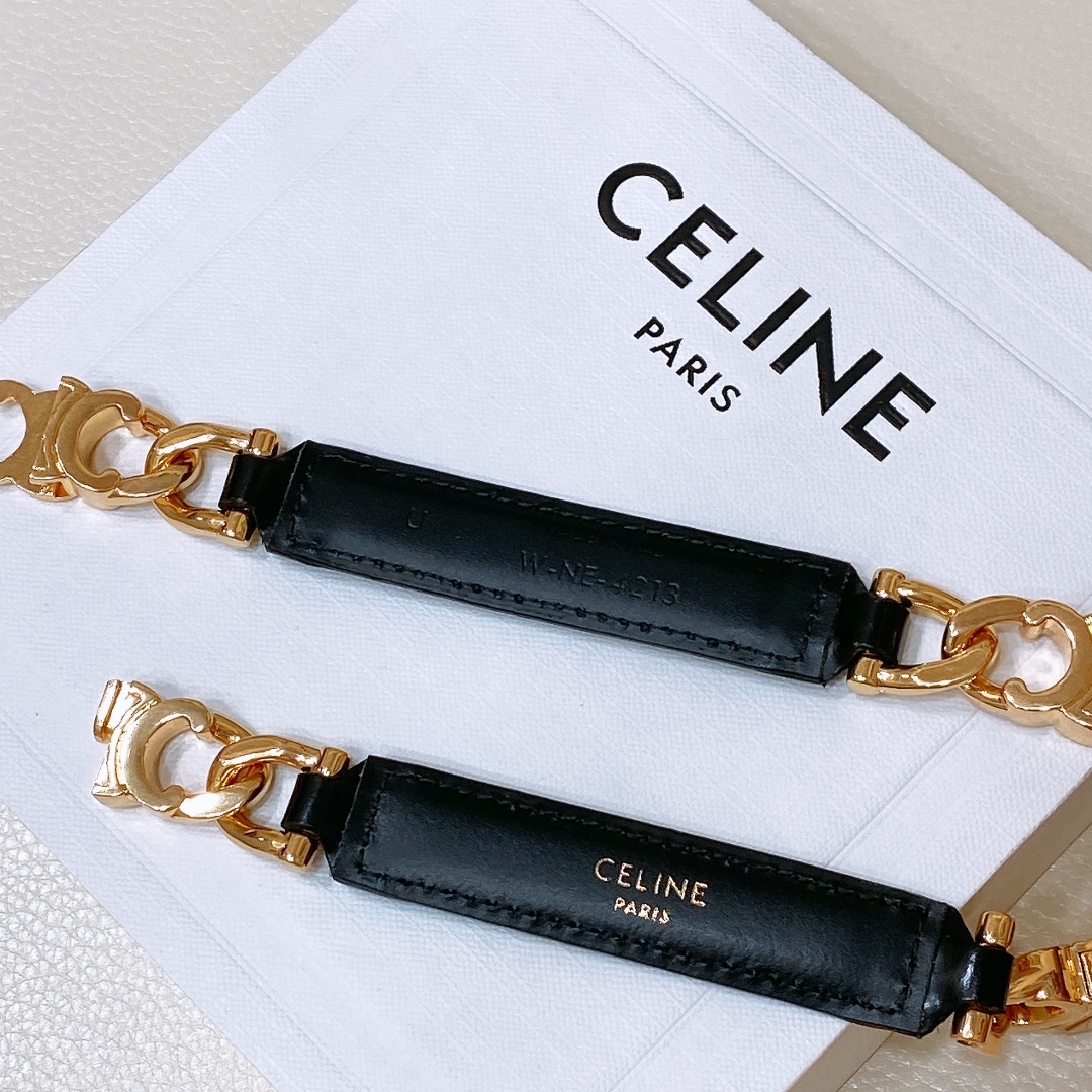 Celine Triomphe Gourmette Adjustable Belt In Black/Brown/White Taurillon Leather With Gold/Silver Hardware - 图片 4