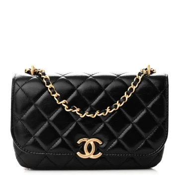 Chanel Flap Phone Holder - Small Black Quilted Lambskin