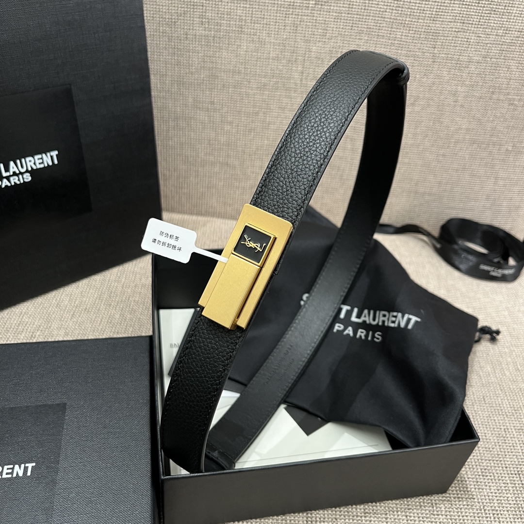 Saint Laurent Charniere Buckle Belt In Black/Burgundy Smooth Calfskin With Gold Hardware 30mm - 图片 8